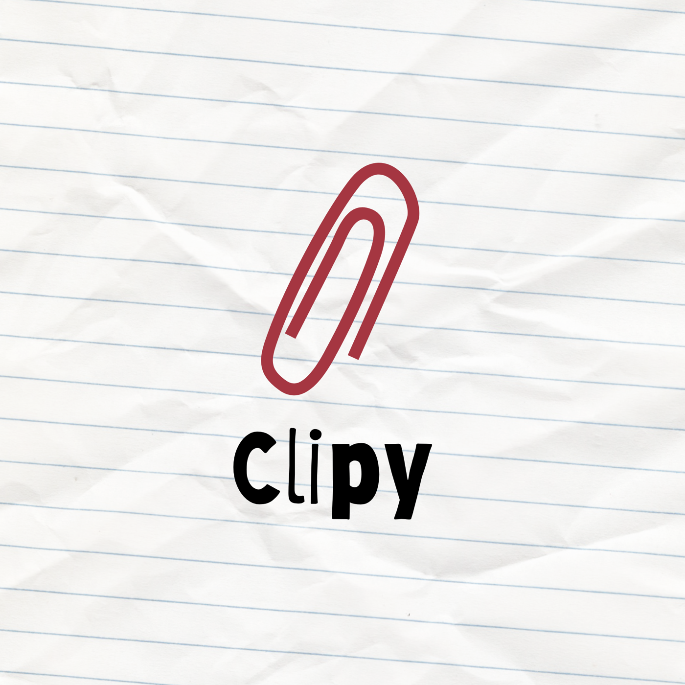 Clipy logo — a red paperclip on crumpled ruled paper